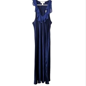 Oscar De La Renta pink lable navy blue ruffle maxi night gown day dress size M